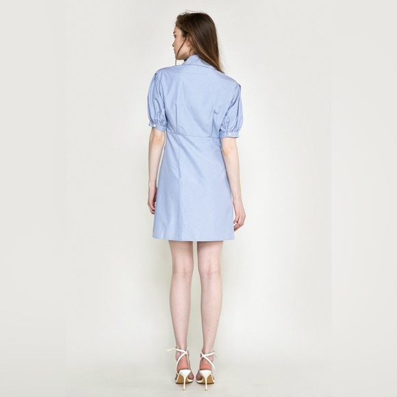 J. ING Light Sky Blue Pleat Detail Button Front Shirt Dress N214-12 - Picture 3 of 13